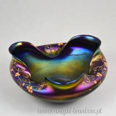 Misa iryzująca, fiolet i złote kwiaty, secesja ok.1900r Loetz Glass Bohemia ( ?)