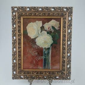 Obrazek akwarela róże w wazonie 43 x 35 cm G. Freygang 1915r