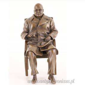 RZEŻBA siedzący WINSTON CHURCHILL - Figurka z Brązu